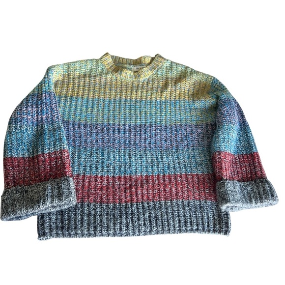 She + Sky Chunky Knit Rainbow Striped Sweater | Size Small - Picture 2 of 6